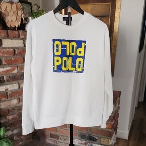 Polo Ralph Lauren White Graphic Crewneck Sweatshirt Blue Yellow Logo